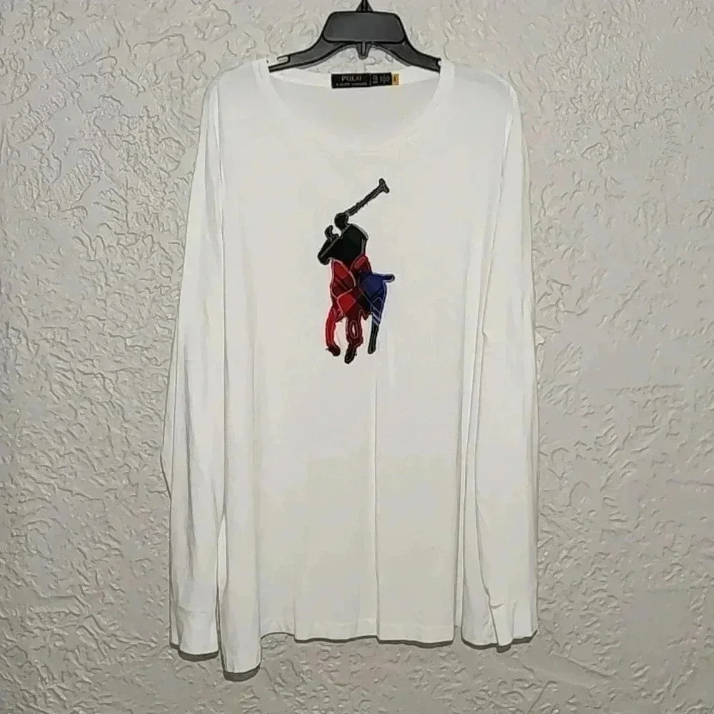 Polo by Ralph Lauren White Long Sleeve Tee with Multicolor Logo